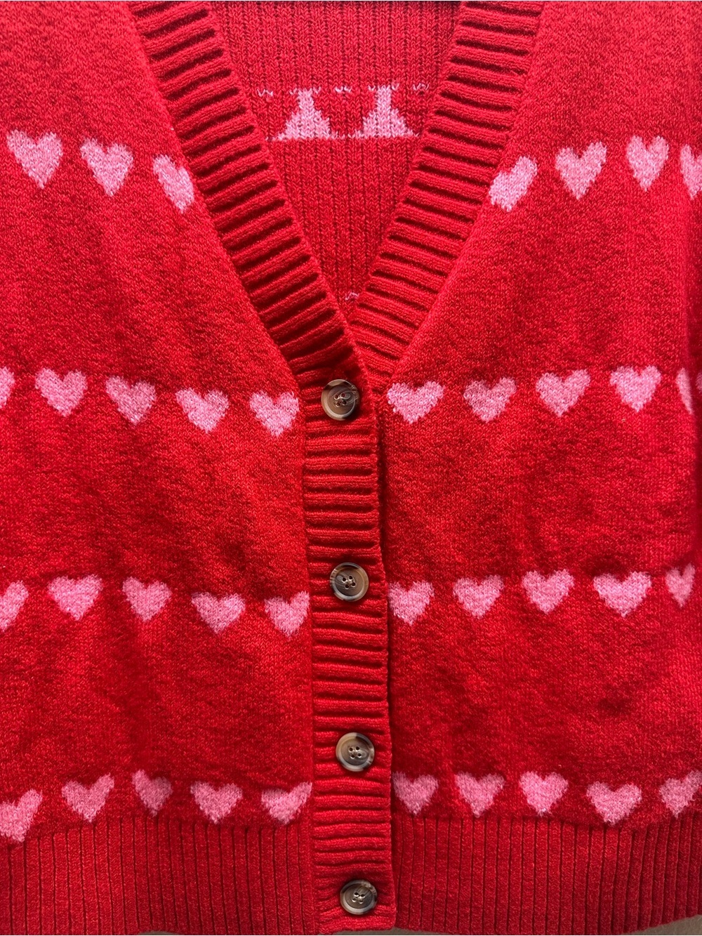 Old Navy Red Cardigan with Pink Heart Pattern - Picture 3 of 3